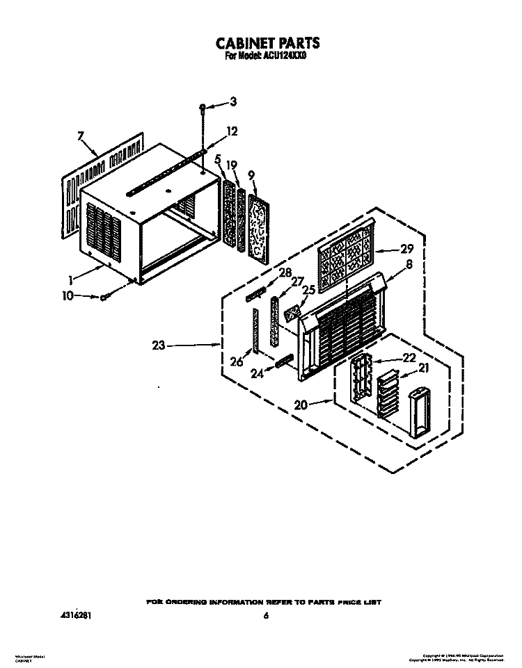 CABINET Diagram and Parts List for ACU124XX0  Whirlpool Air Conditioner