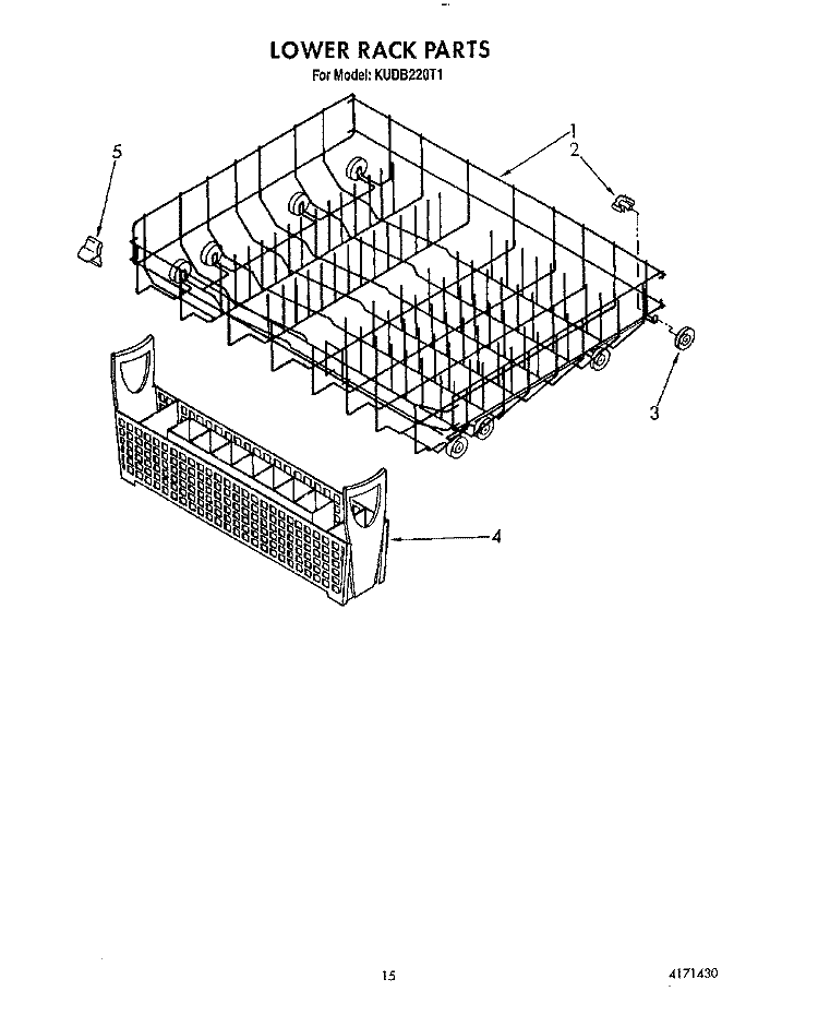 LOWER RACK Diagram and Parts List for KUDB220T1  KitchenAid Dishwasher