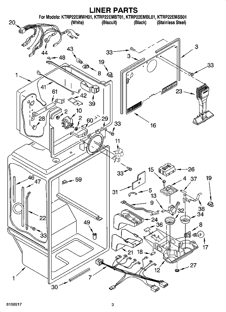 LINER PARTS Diagram and Parts List for KTRP22EMBL01  KitchenAid Refrigerator