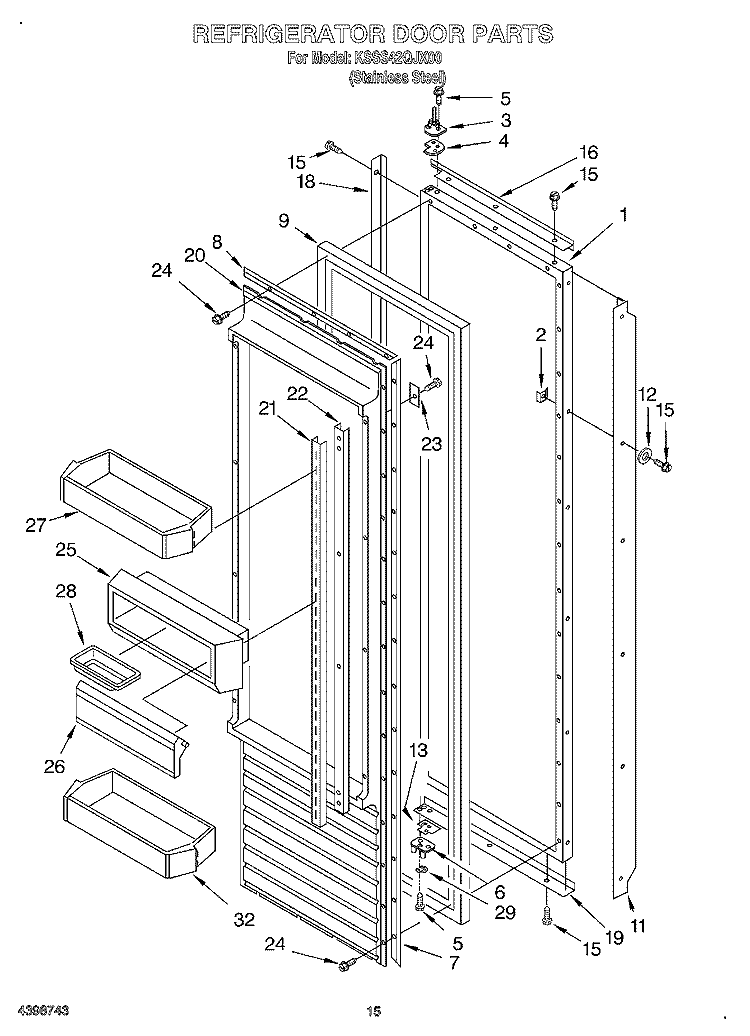 REFRIGERATOR DOOR Diagram and Parts List for KSSS42QJX00  KitchenAid Refrigerator