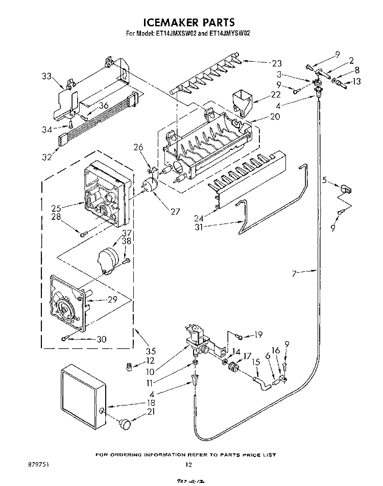 ICEMAKER , LIT/OPTIONAL Diagram and Parts List for ET14JMYSF02  Whirlpool Refrigerator