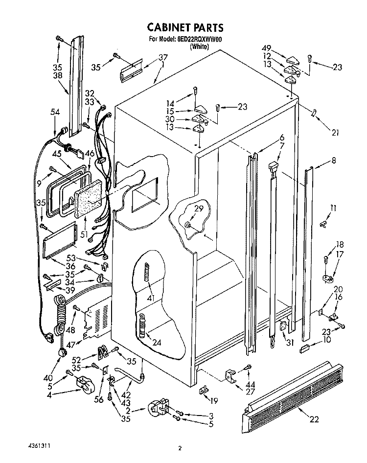 CABINET Diagram and Parts List for 6ED22RQXWW00  Whirlpool Refrigerator