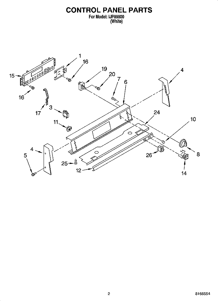 CONTROL PANEL PARTS Diagram and Parts List for IJP89800  Inglis Range