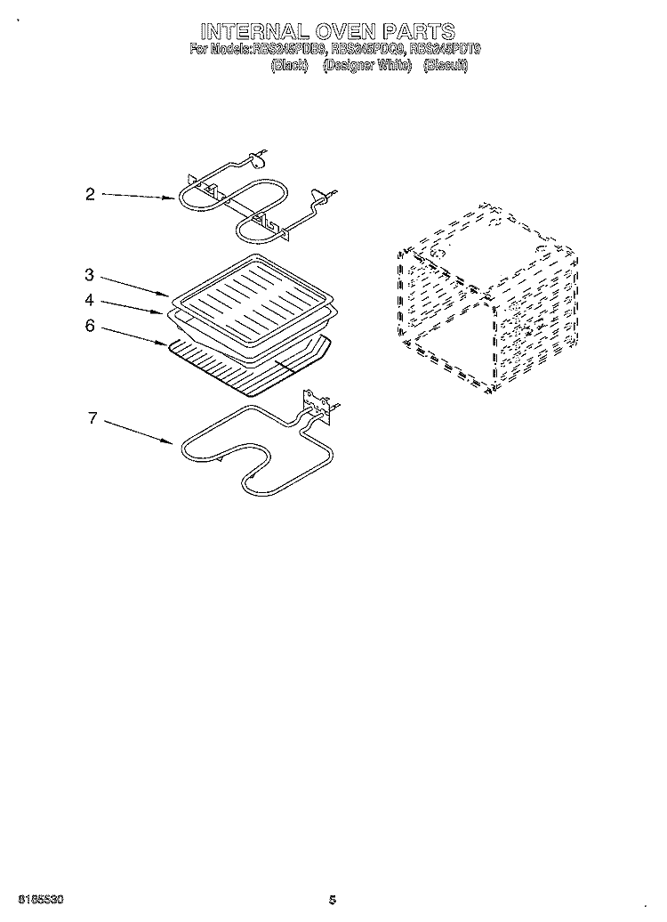 INTERNAL OVEN Diagram and Parts List for RBS245PDB9  Whirlpool Wall Oven
