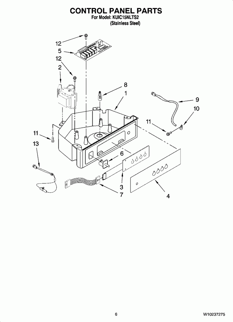 CONTROL PANEL PARTS Diagram and Parts List for KUIC15NLTS2  KitchenAid Ice Maker