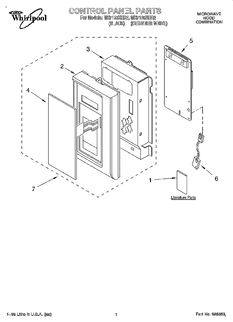 CONTROL PANEL, LITERATURE Diagram and Parts List for MH7135XEB2  Whirlpool Microwave