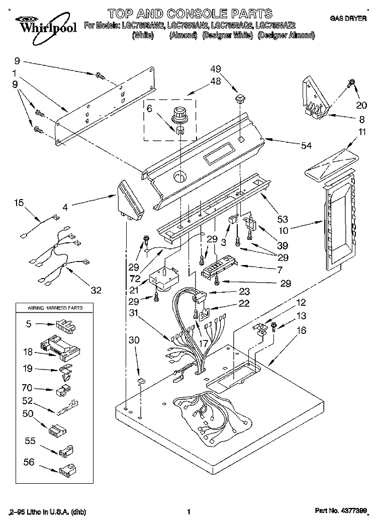 TOP AND CONSOLE, LIT/OPTIONAL Diagram and Parts List for LGC7858AN2  Whirlpool Dryer
