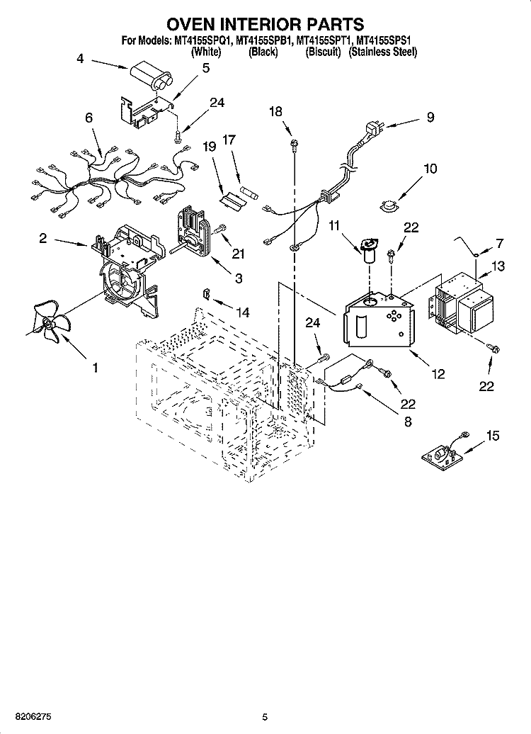 OVEN INTERIOR PARTS Diagram and Parts List for MT4155SPB1  Whirlpool Microwave