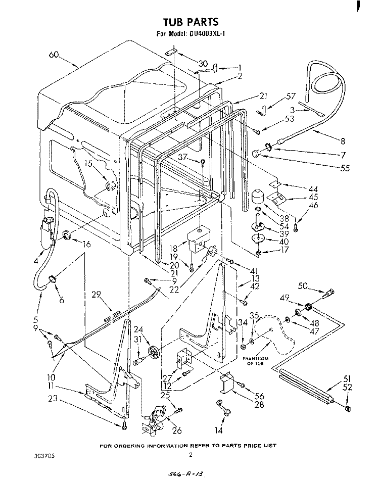 TUB , LITERATURE AND OPTIONAL Diagram and Parts List for DU4003XL1  Whirlpool Dishwasher