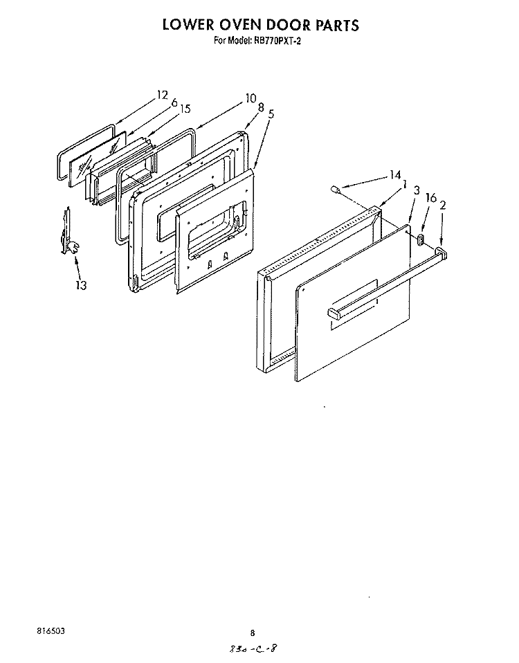 LOWER OVEN DOOR Diagram and Parts List for RB770PXT2  Whirlpool Range
