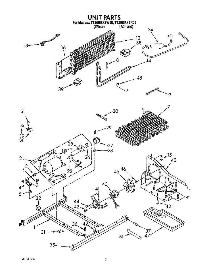UNIT Diagram and Parts List for TT20BKXZN00  Whirlpool Refrigerator