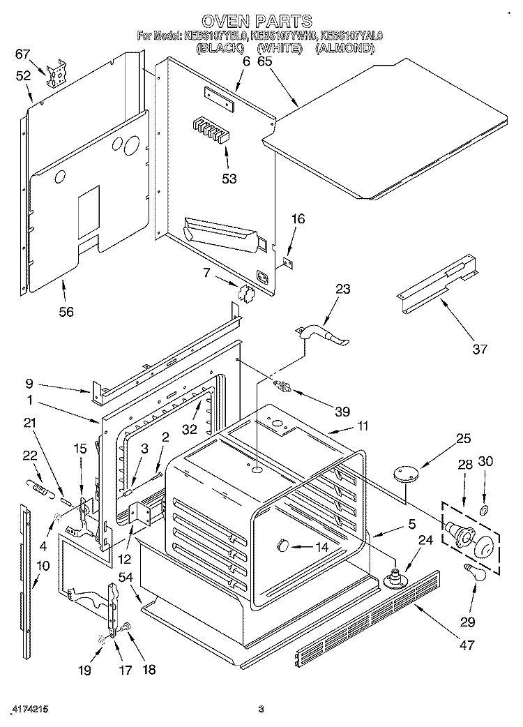 OVEN, LIT/OPTIONAL Diagram and Parts List for KEBS107YAL0  KitchenAid Wall Oven