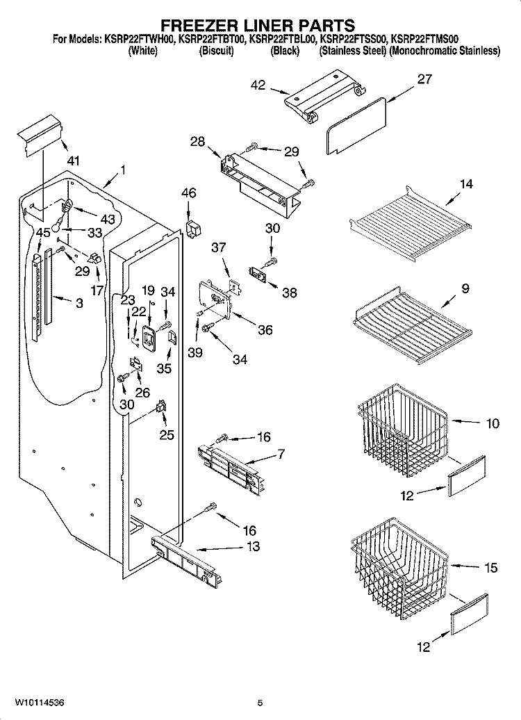 FREEZER LINER PARTS Diagram and Parts List for KSRP22FTMS00  KitchenAid Refrigerator