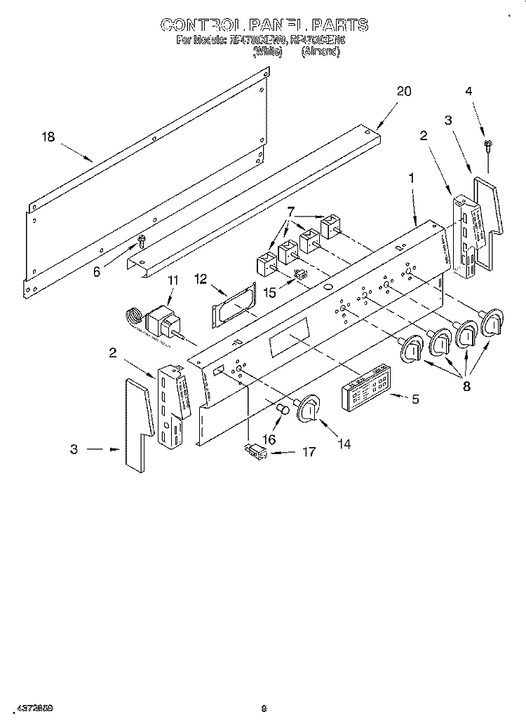 CONTROL PANEL, LIT/OPTIONAL Diagram and Parts List for RF4700XEN0  Whirlpool Range