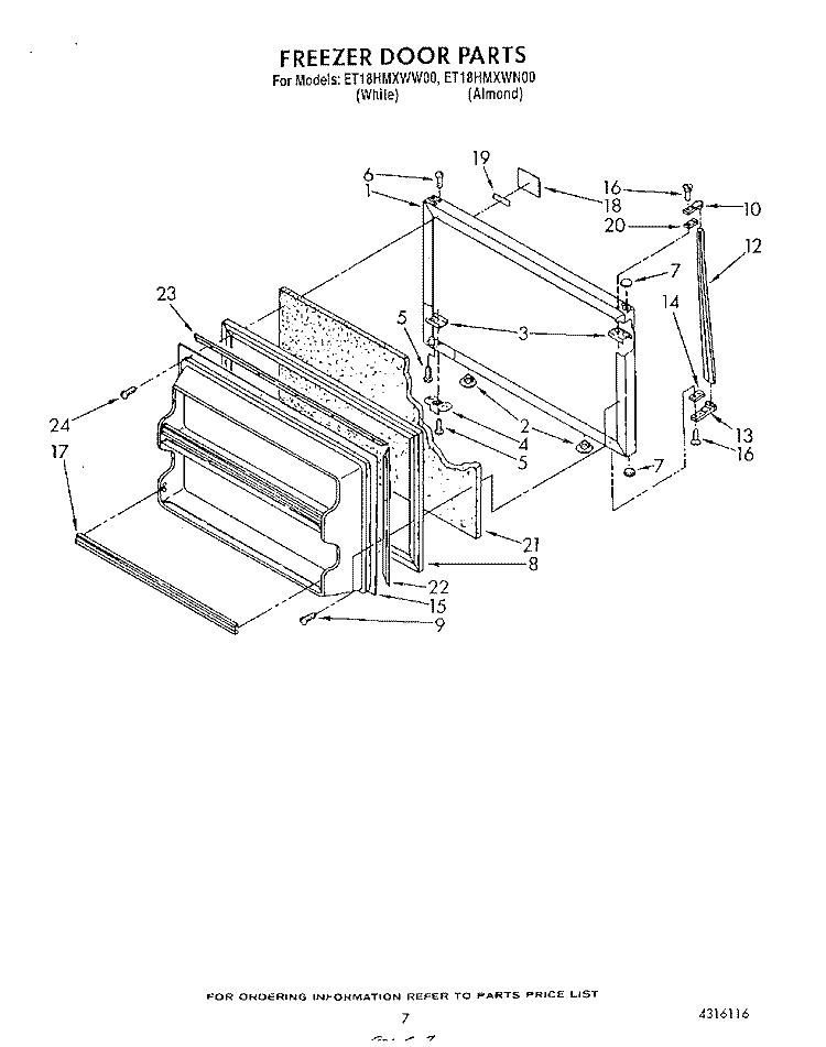 FREEZER DOOR Diagram and Parts List for ET18HMXWN00  Whirlpool Refrigerator