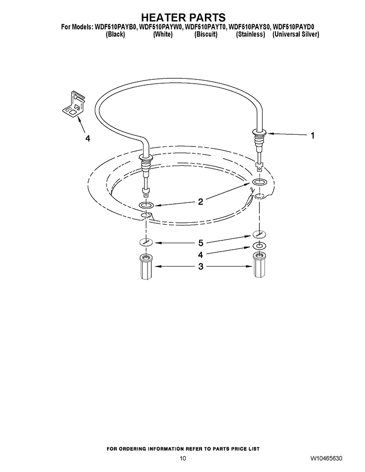 HEATER PARTS Diagram and Parts List for WDF510PAYS0  Whirlpool Dishwasher
