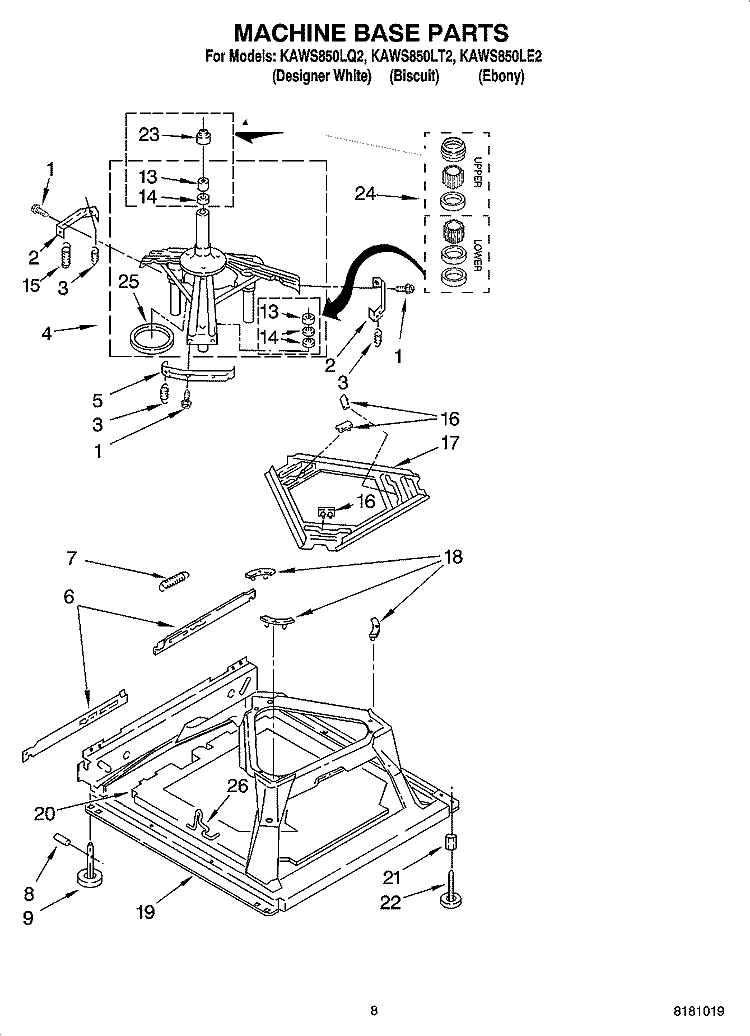 MACHINE BASE PARTS Diagram and Parts List for KAWS850LE2  KitchenAid Washer
