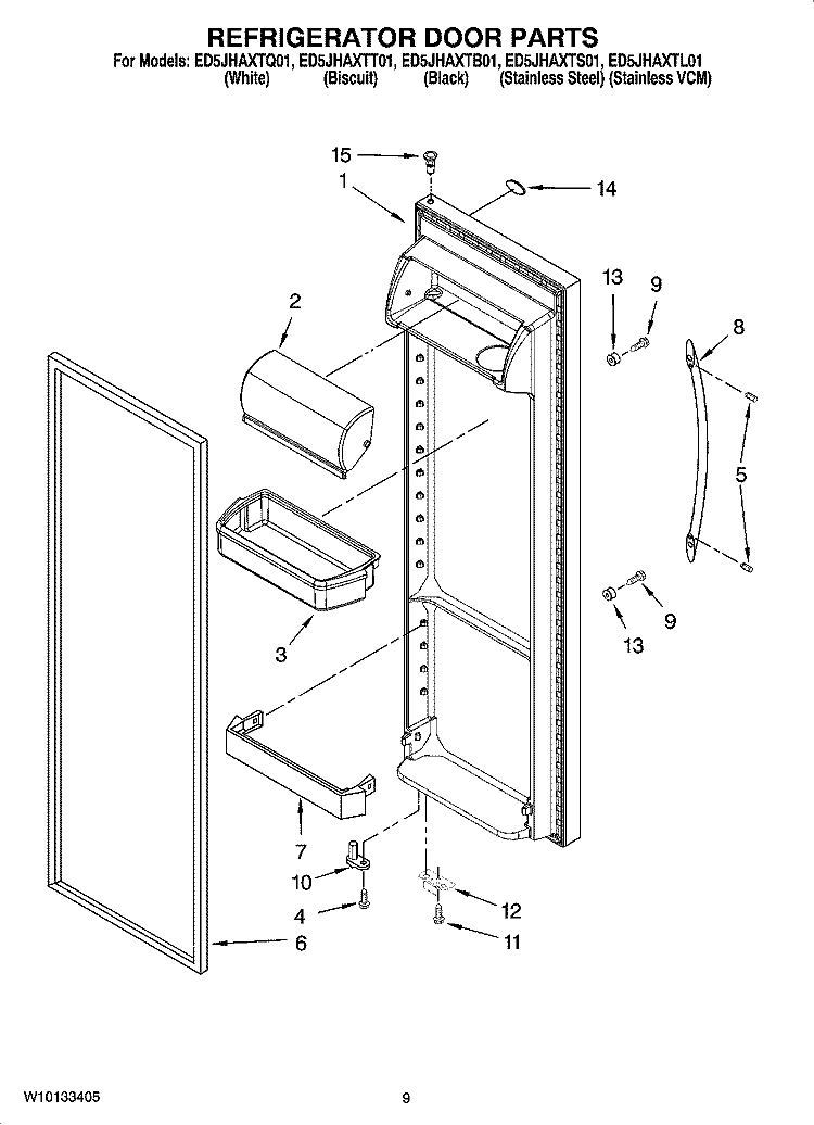 REFRIGERATOR DOOR PARTS Diagram and Parts List for ED5JHAXTS01  Whirlpool Refrigerator