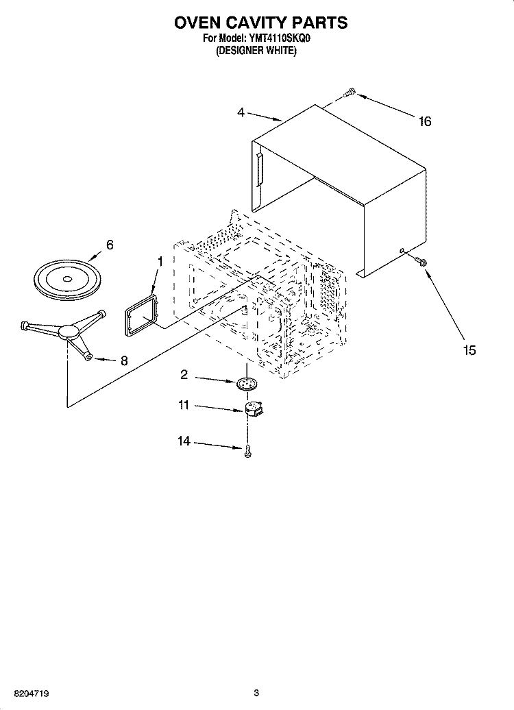 OVEN CAVITY PARTS Diagram and Parts List for YMT4110SKQ0  Whirlpool Microwave