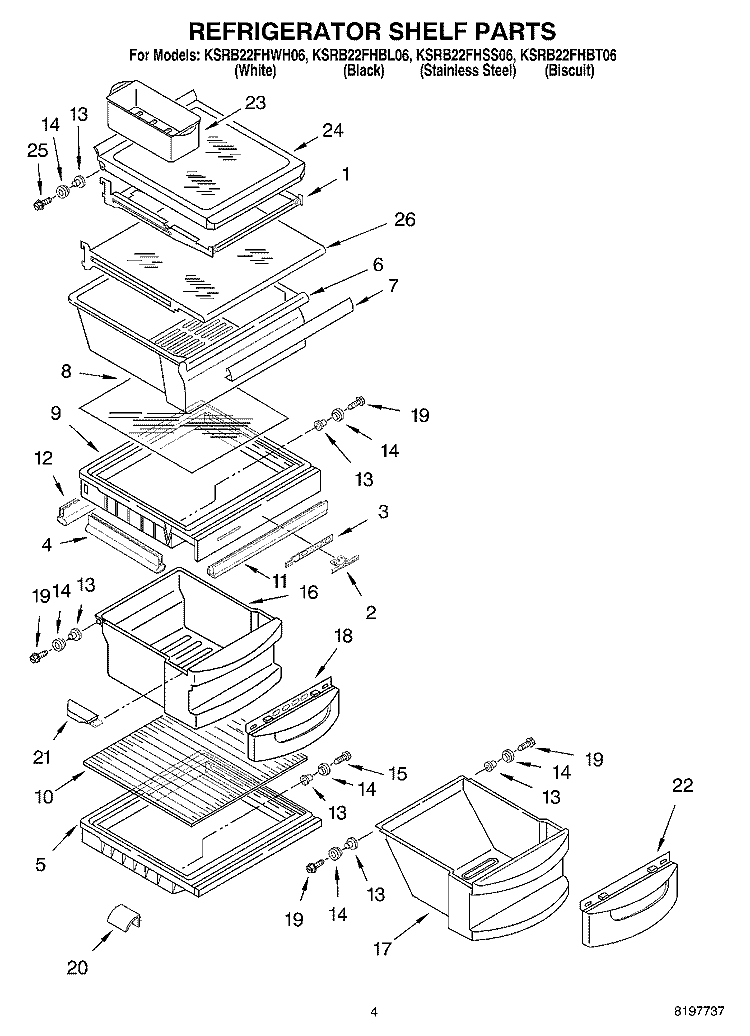 REFRIGERATOR SHELF Diagram and Parts List for KSRB22FHSS06  KitchenAid Refrigerator