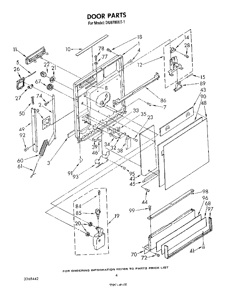 DOOR Diagram and Parts List for DU8700XT1  Whirlpool Dishwasher