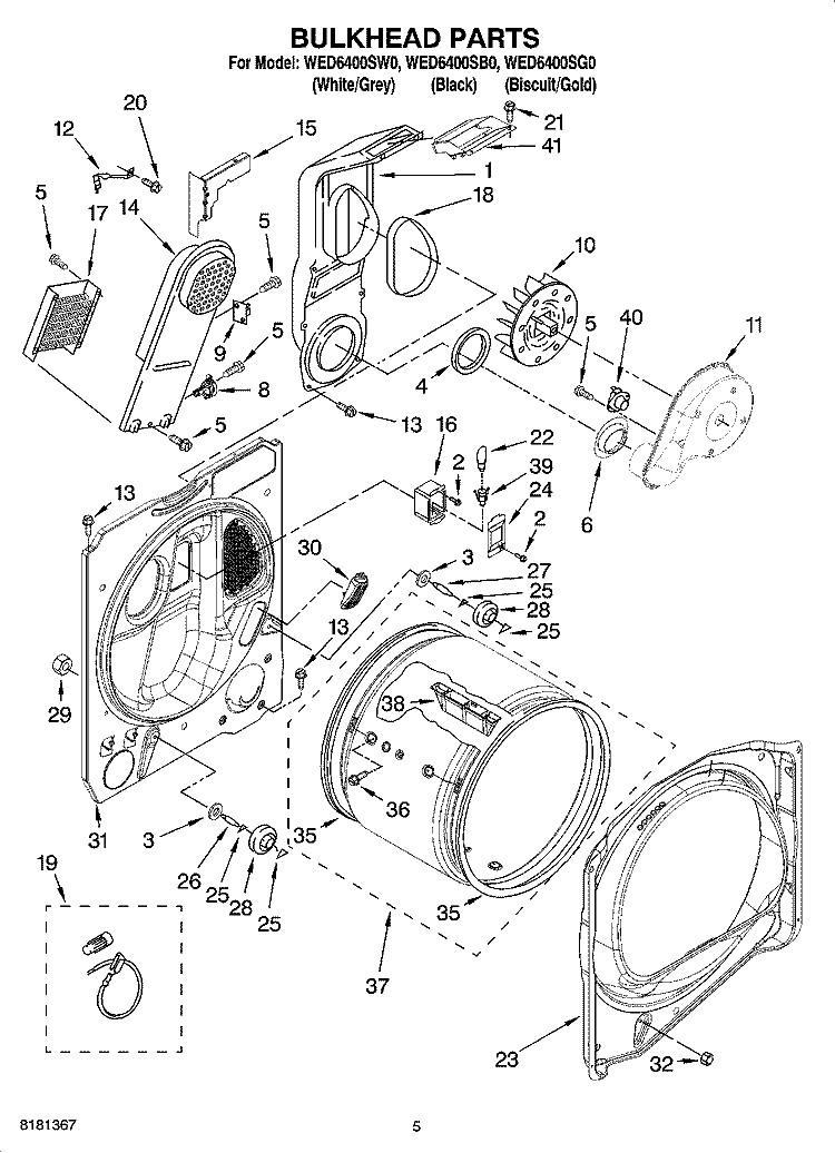 BULKHEAD PARTS, OPTIONAL PARTS (NOT INCLUDED) Diagram and Parts List for WED6400SB0  Whirlpool Dryer