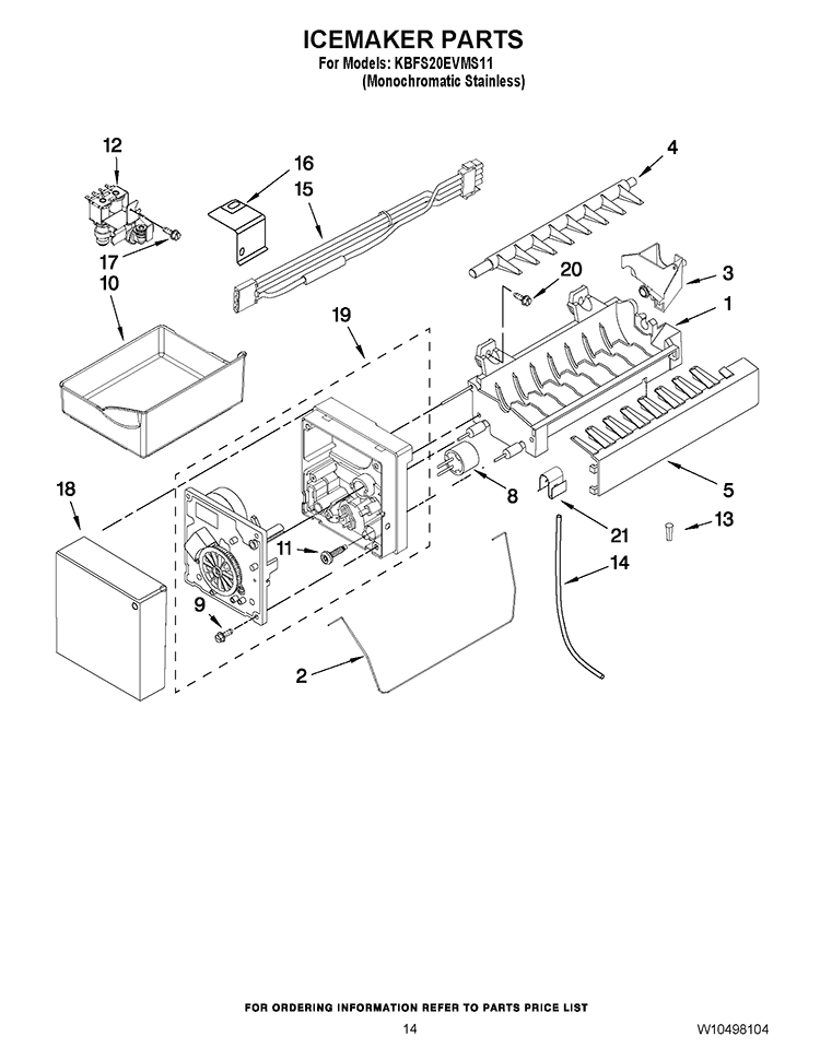 ICEMAKER PARTS Diagram and Parts List for KBFS20EVMS11  KitchenAid Refrigerator