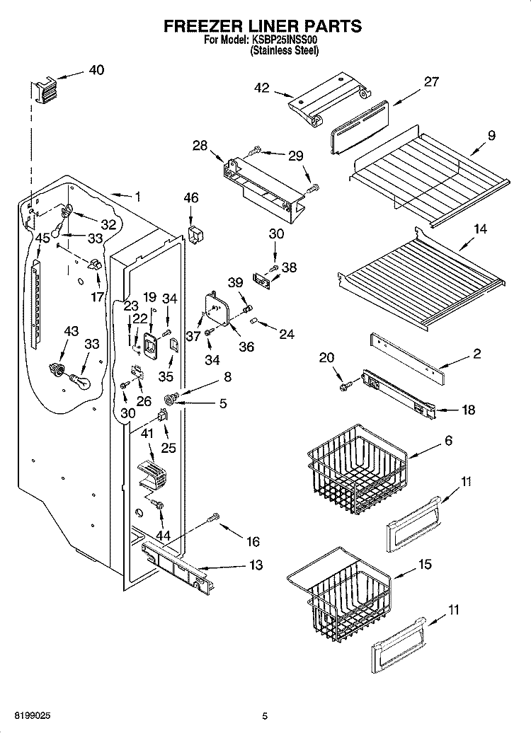 FREEZER LINER PARTS Diagram and Parts List for KSBP25INSS00  KitchenAid Refrigerator