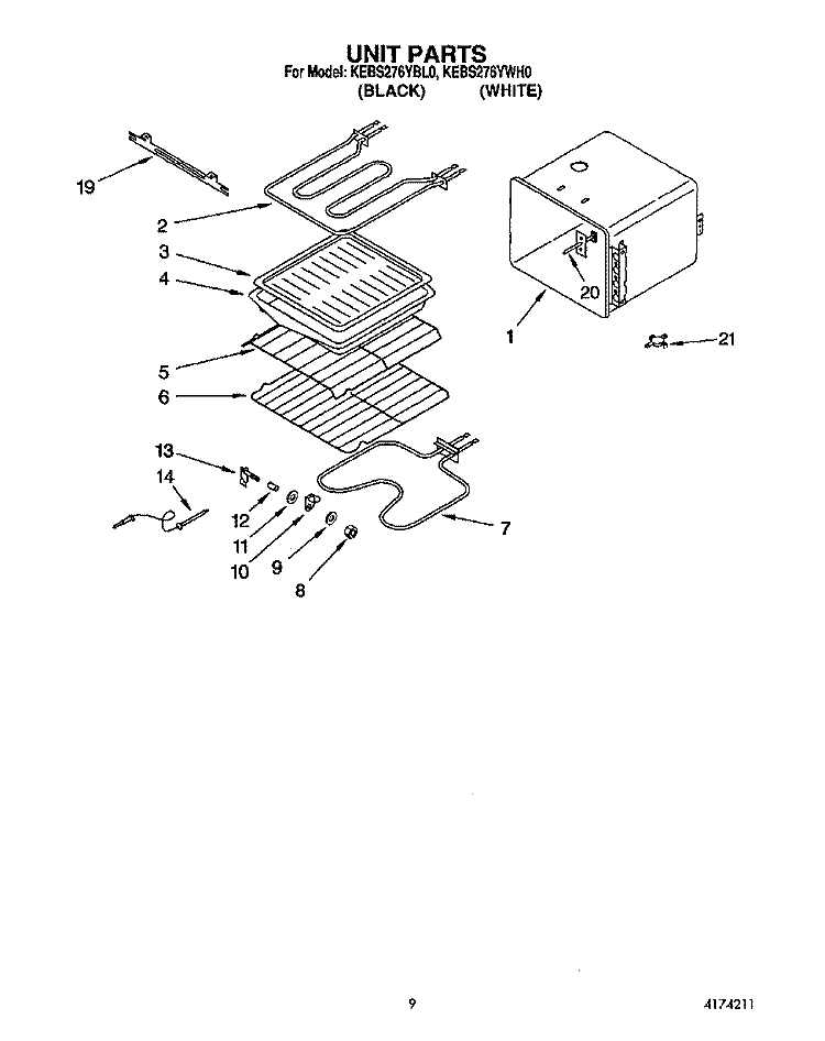UNIT Diagram and Parts List for KEBS276YBL0  KitchenAid Wall Oven