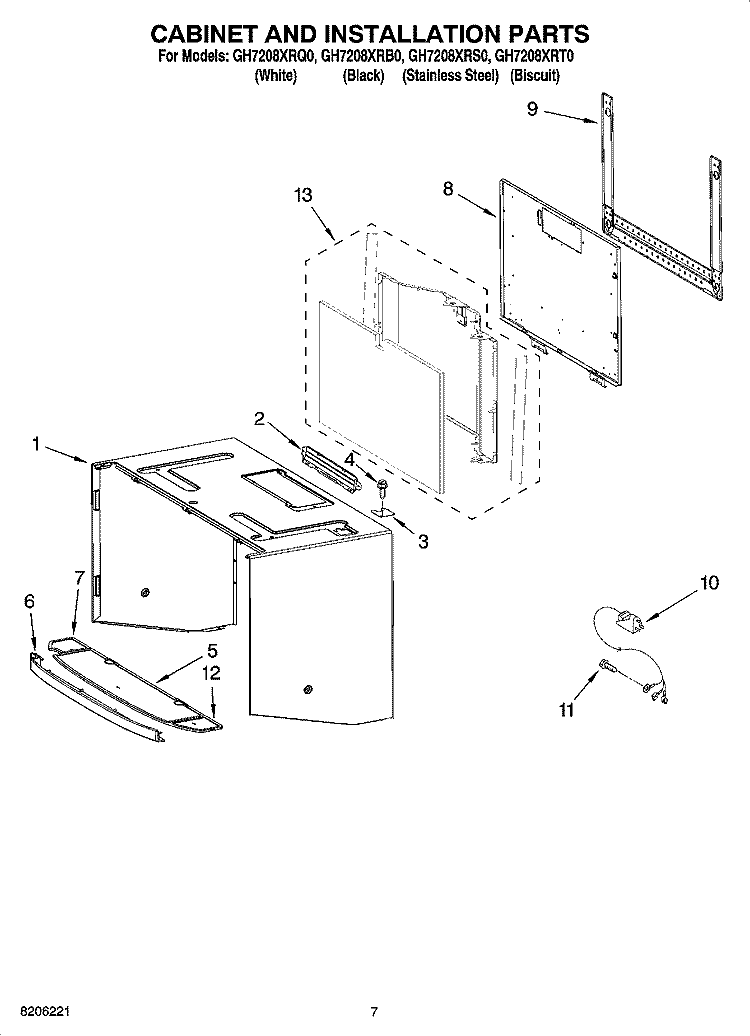 CABINET AND INSTALLATION PARTS Diagram and Parts List for GH7208XRS0  Whirlpool Microwave