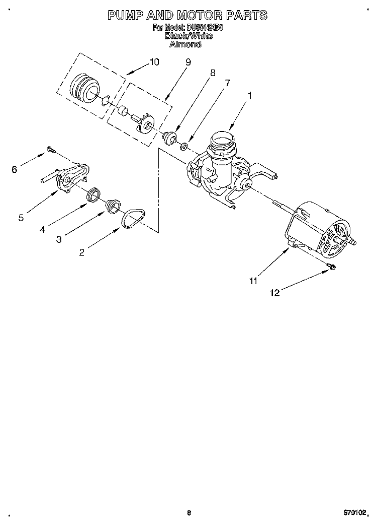 PUMP AND MOTOR Diagram and Parts List for DU8016XB0  Whirlpool Dishwasher