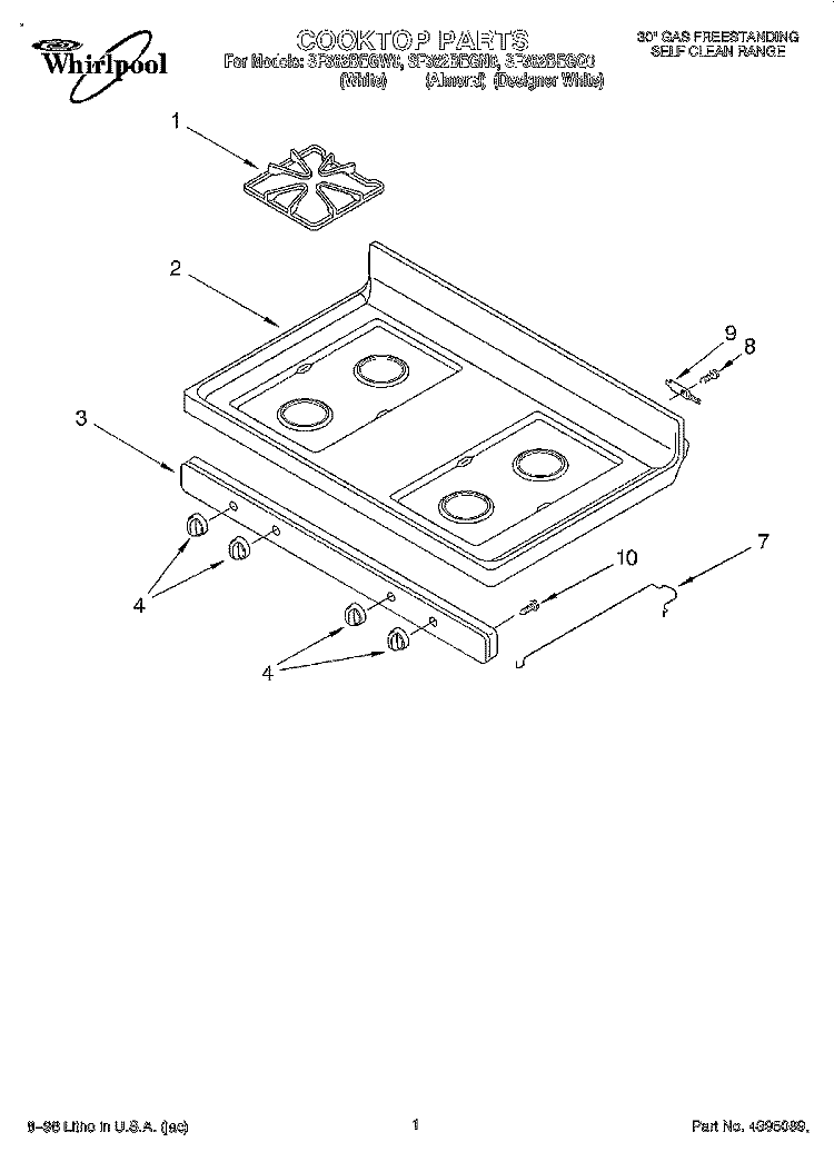 COOKTOP Diagram and Parts List for SF362BEGQ0  Whirlpool Range