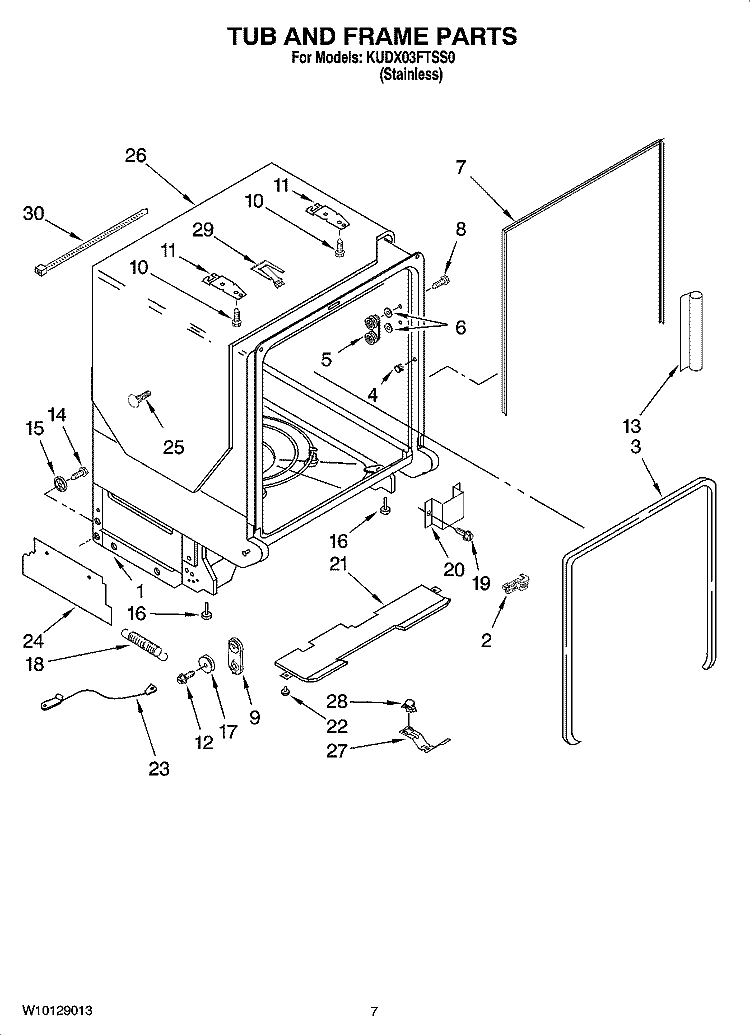 TUB AND FRAME PARTS Diagram and Parts List for KUDX03FTSS0  KitchenAid Dishwasher
