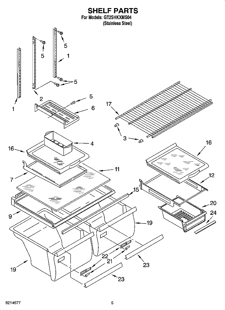 SHELF PARTS Diagram and Parts List for GT2SHKXMS04  Whirlpool Refrigerator