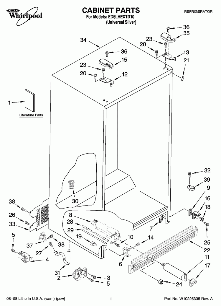 CABINET PARTS Diagram and Parts List for ED5LHEXTD10  Whirlpool Refrigerator