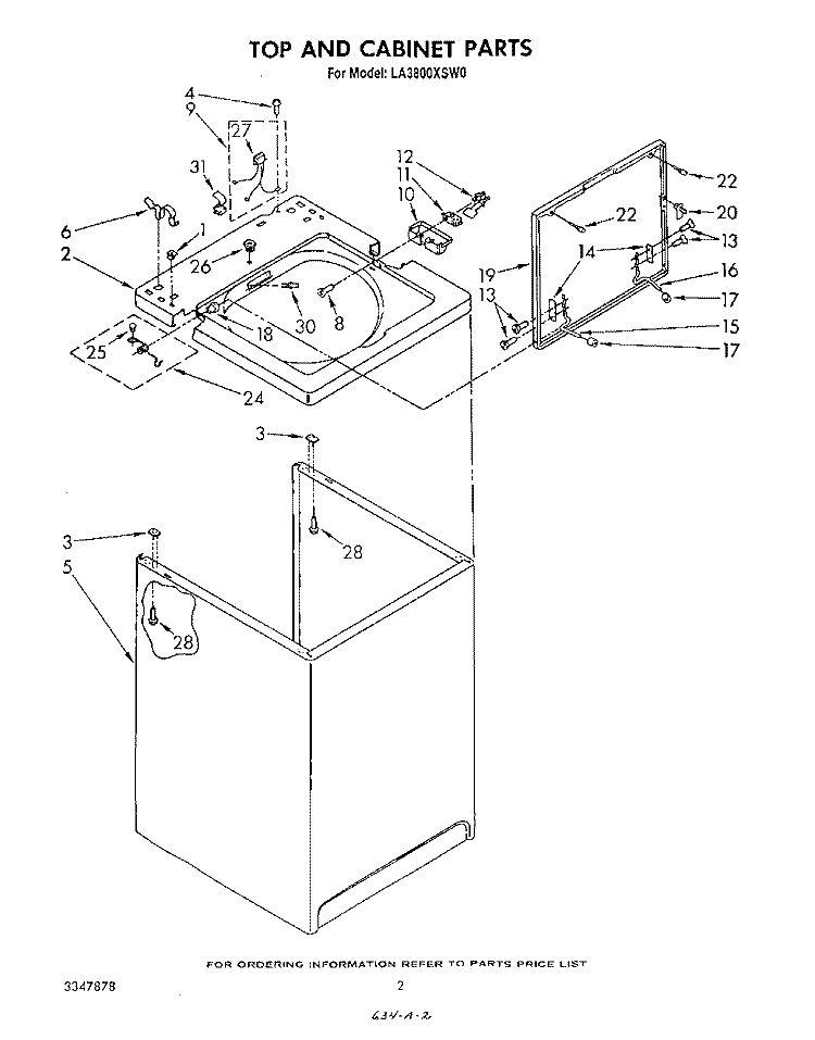 TOP AND CABINET , LITERATURE AND OPTIONAL Diagram and Parts List for LA3800XSW0  Whirlpool Washer