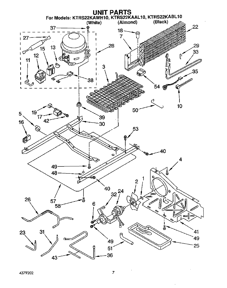 UNIT Diagram and Parts List for KTRS22KAAL10  KitchenAid Refrigerator
