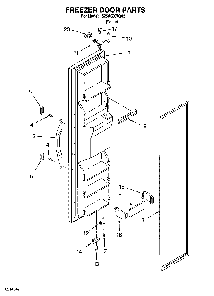FREEZER DOOR PARTS Diagram and Parts List for IS25AGXRQ02  Inglis Refrigerator