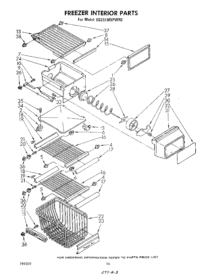 FREEZER INTERIOR Diagram and Parts List for ED25EMXPWR0  Whirlpool Refrigerator