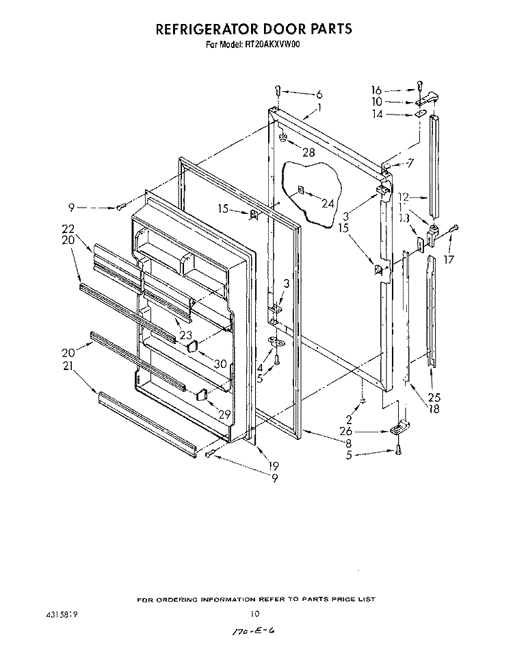 REFRIGERATOR DOOR , NOT ILLUSTRATED Diagram and Parts List for RT20AKXVW00  Roper Refrigerator