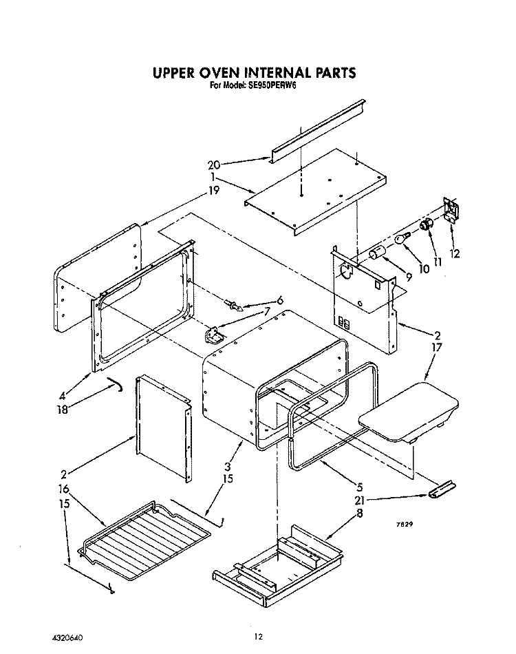 UPPER OVEN INTERNAL, LIT/OPTIONAL Diagram and Parts List for SE950PERW6  Whirlpool Range