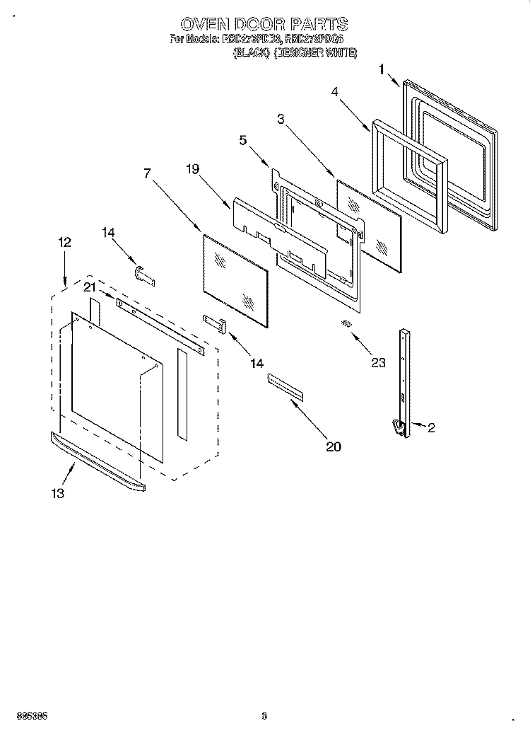 OVEN DOOR Diagram and Parts List for RBD276PDQ6  Whirlpool Wall Oven