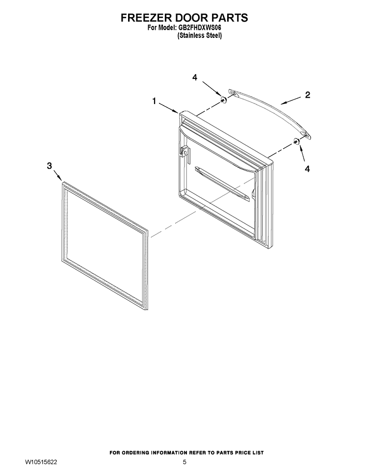 FREEZER DOOR PARTS Diagram and Parts List for GB2FHDXWS06  Whirlpool Refrigerator