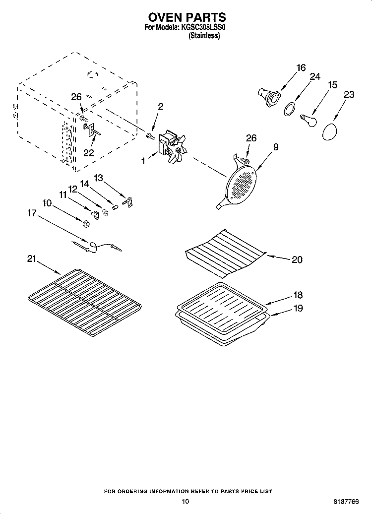 OVEN PARTS Diagram and Parts List for KGSC308LSS0  KitchenAid Range