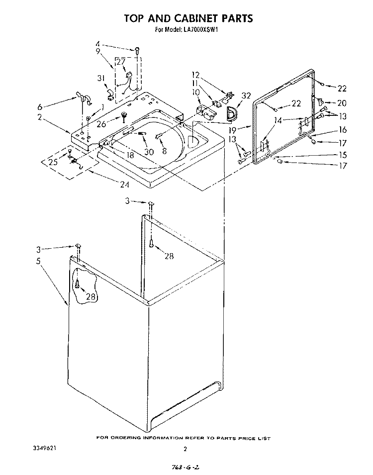 TOP AND CABINET , LITERATURE AND OPTIONAL Diagram and Parts List for LA7000XSW1  Whirlpool Washer