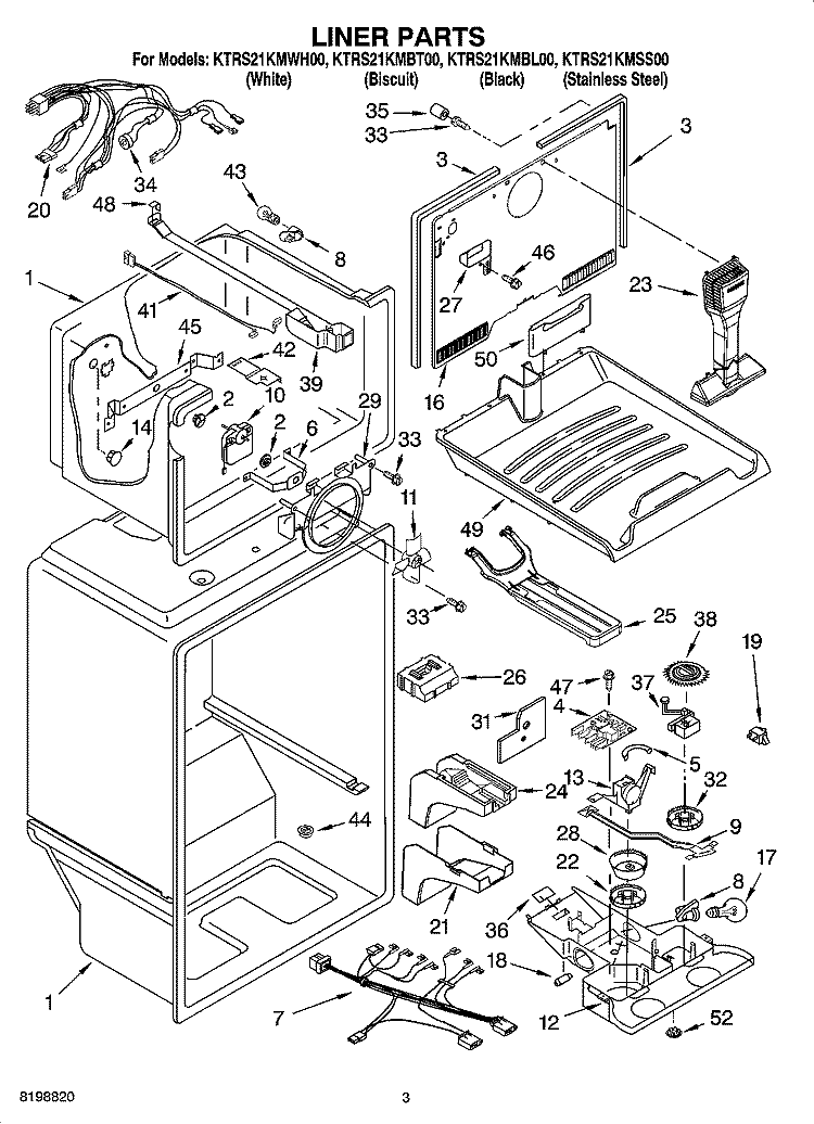 LINER PARTS Diagram and Parts List for KTRS21KMBT00  KitchenAid Refrigerator