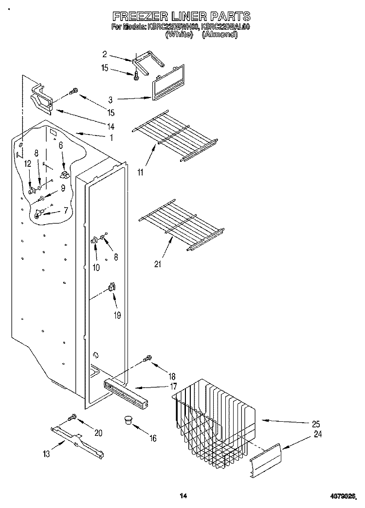 FREEZER LINER Diagram and Parts List for KSRC22DBWH00  KitchenAid Refrigerator