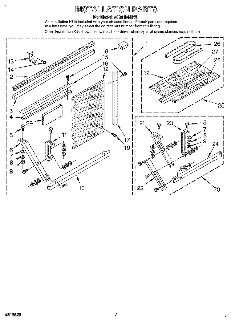 INSTALLATION Diagram and Parts List for ACM184XE0  Whirlpool Air Conditioner