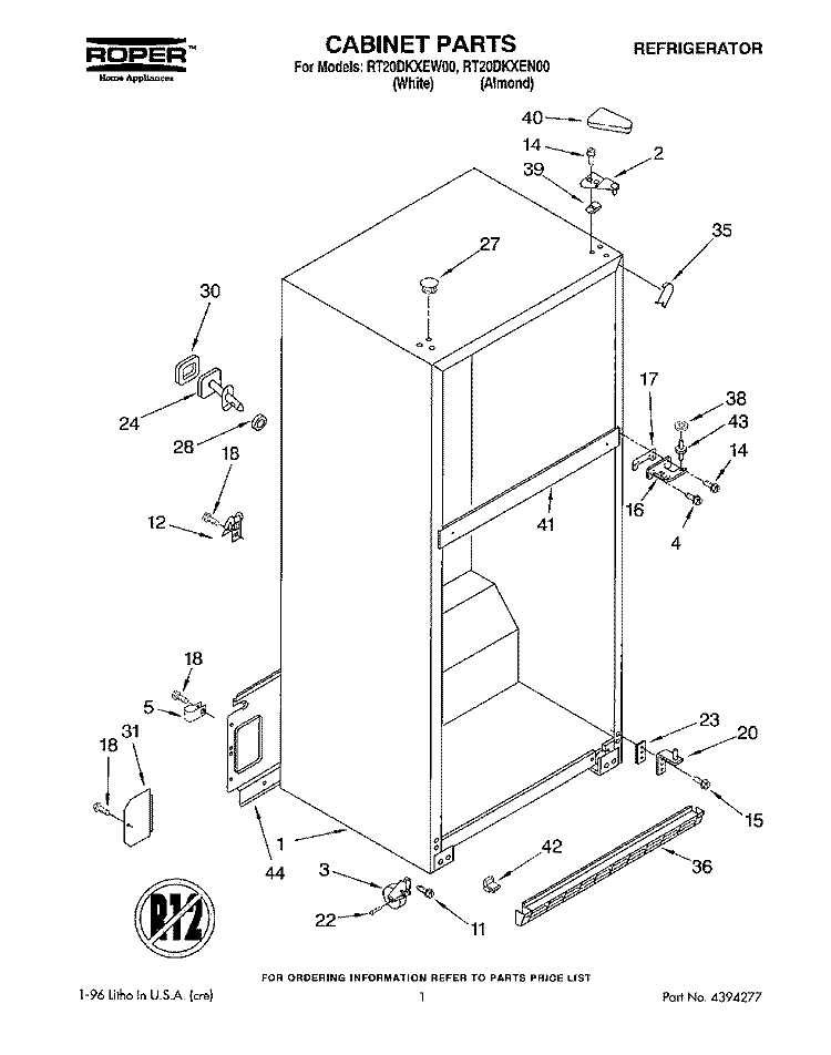 CABINET Diagram and Parts List for RT20DKXEN00  Roper Refrigerator