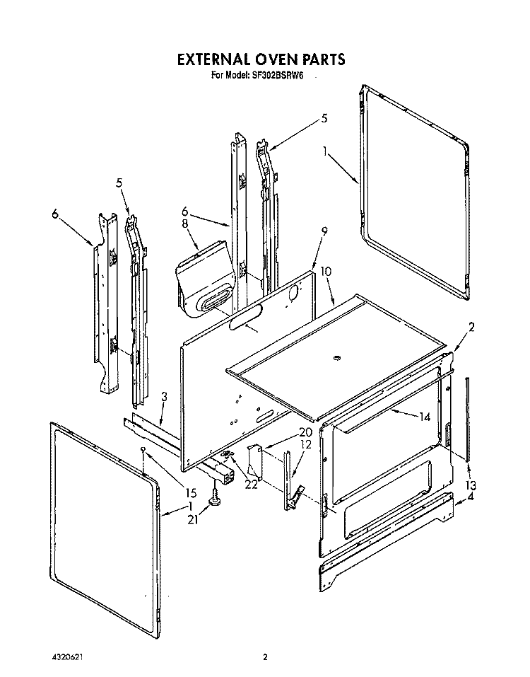 EXTERNAL OVEN Diagram and Parts List for SF302BSRW6  Whirlpool Range